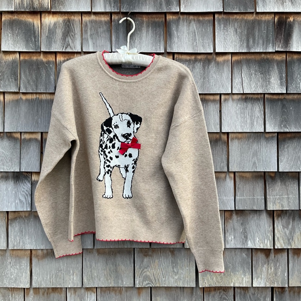 Kaily K Dalmatian Sweater with Red Accents